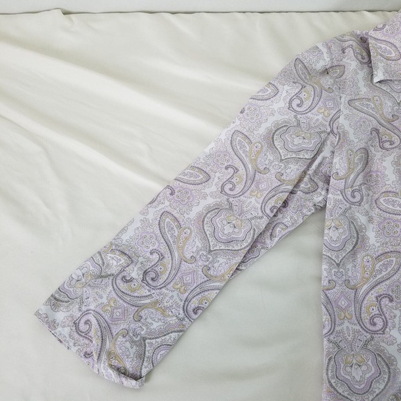 Attention Shirt Womens XL Top Paisley Long Split Cuff Sleeve Collared Button Up - Picture 4 of 8